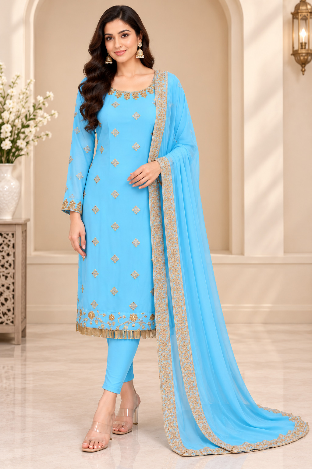 Powder Blue Straight Shirt with Pajami
