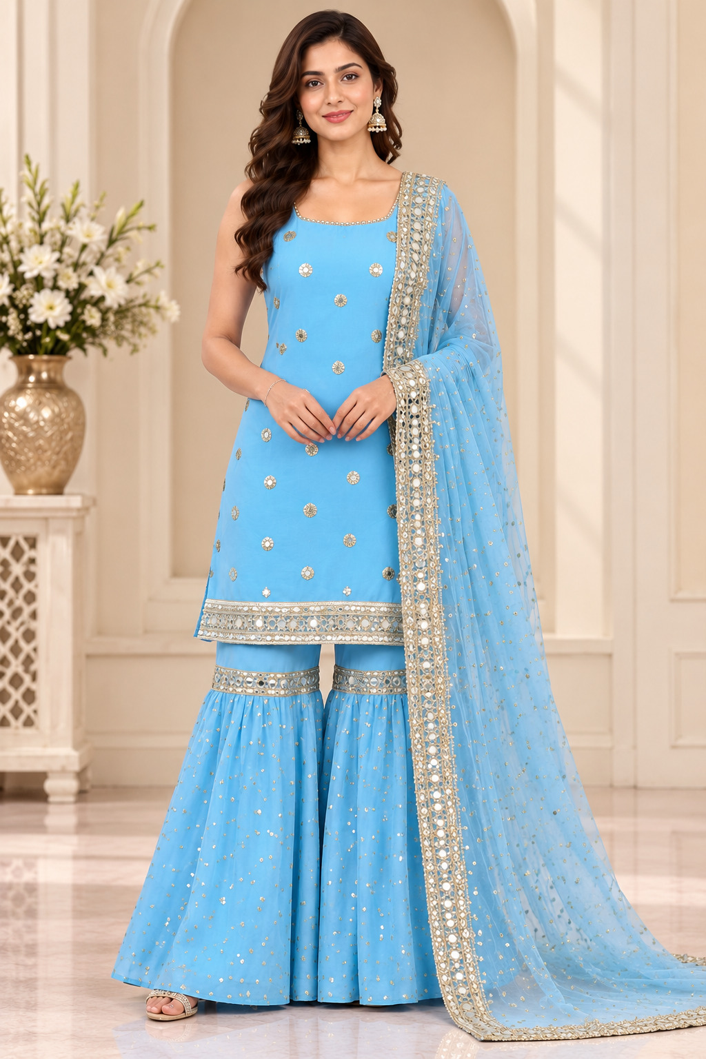 Light Blue Straight Shirt with Gharara
