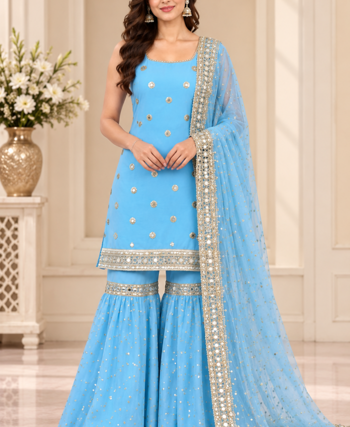 Light Blue Straight Shirt with Gharara