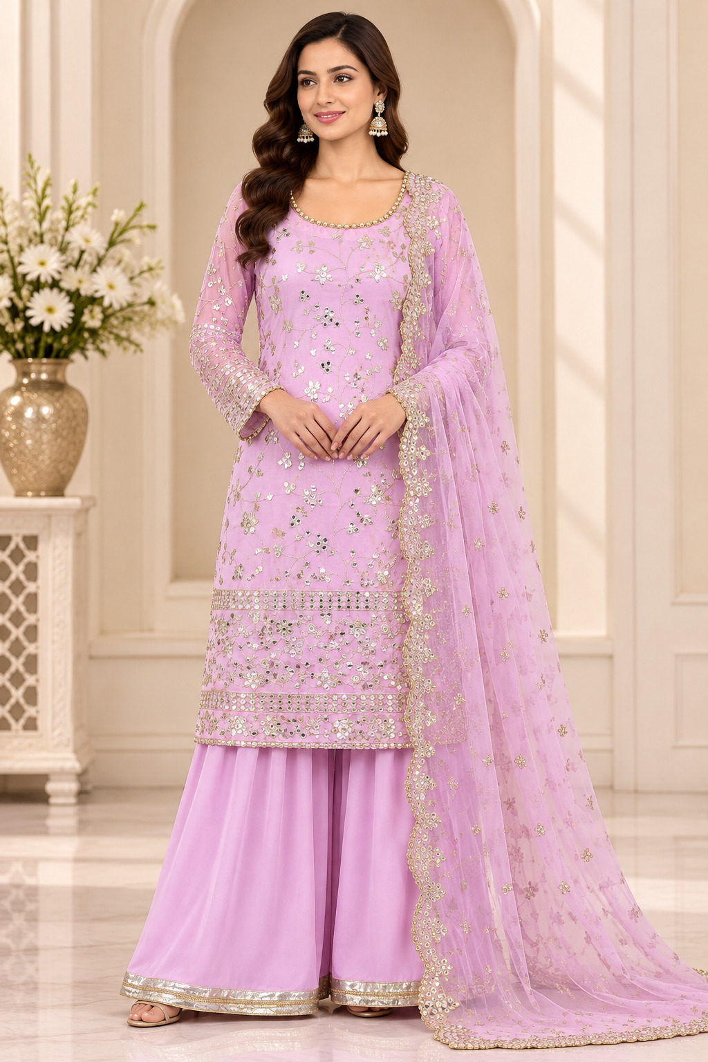 Pastel Pink Straight Shirt with Sharara