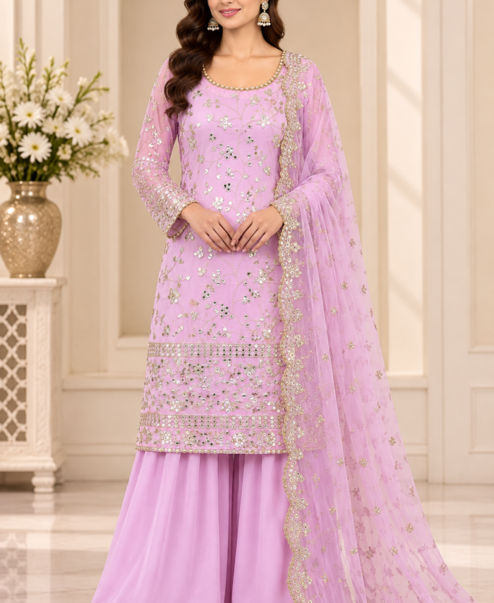Pastel Pink Straight Shirt with Sharara