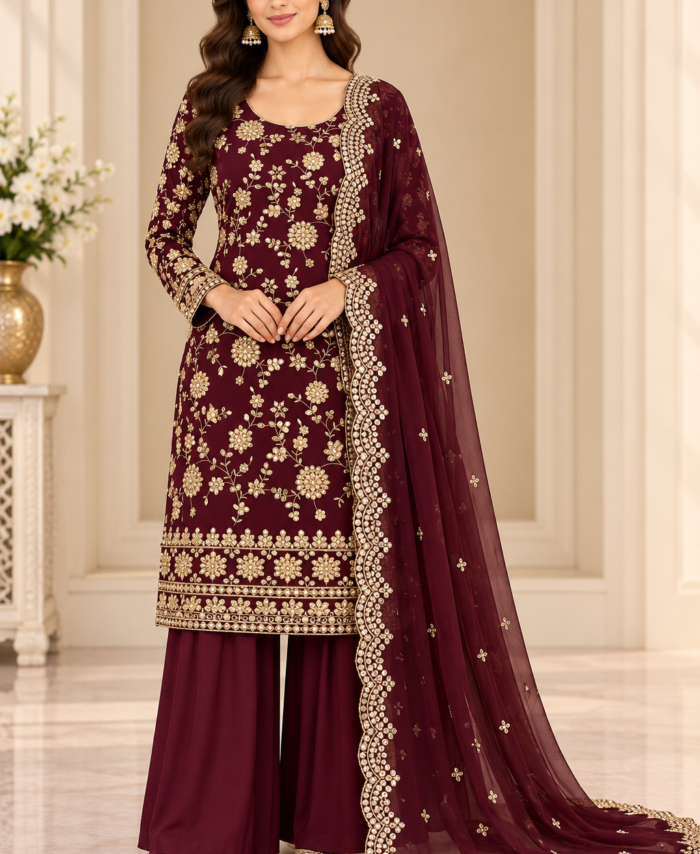 Deep Wine Straight Shirt with Palazzo