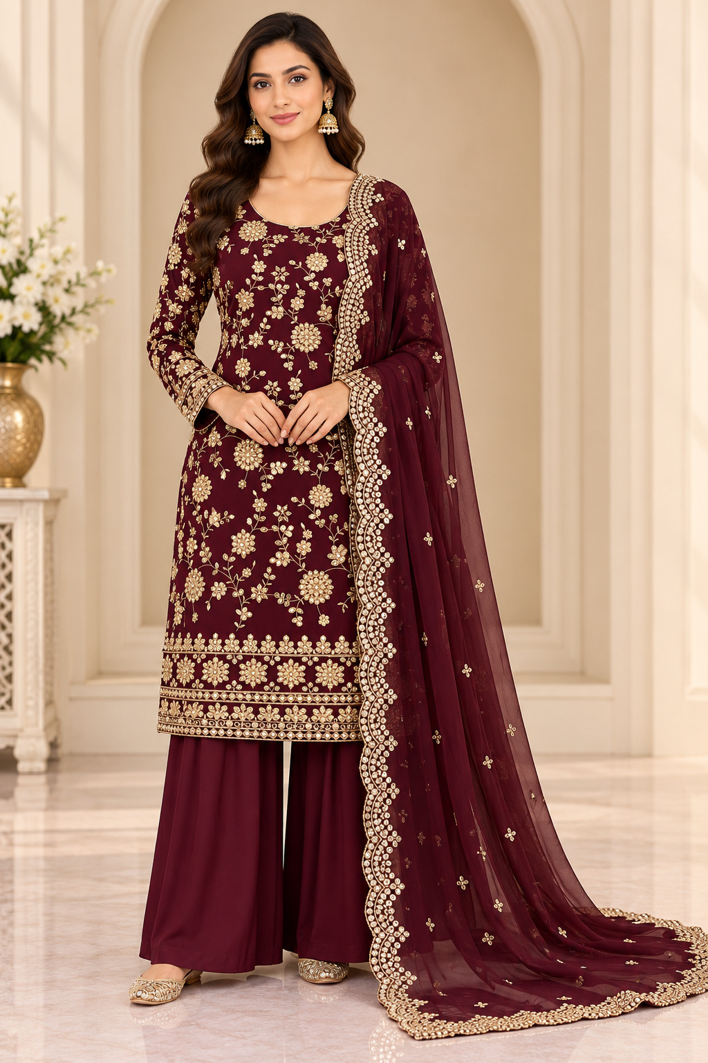 Deep Wine Straight Shirt with Palazzo