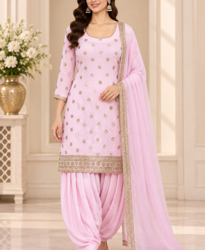 Baby Pink Straight Shirt with Patiala Salwar