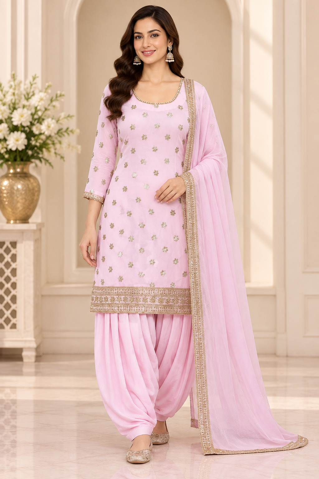 Baby Pink Straight Shirt with Patiala Salwar