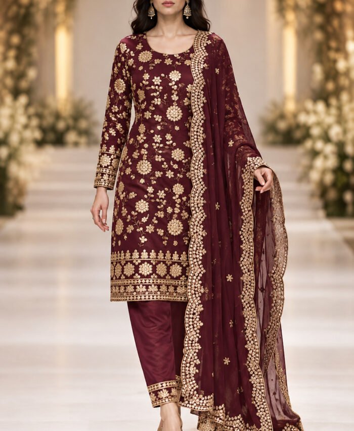Burgundy wine Straight shirt with pant