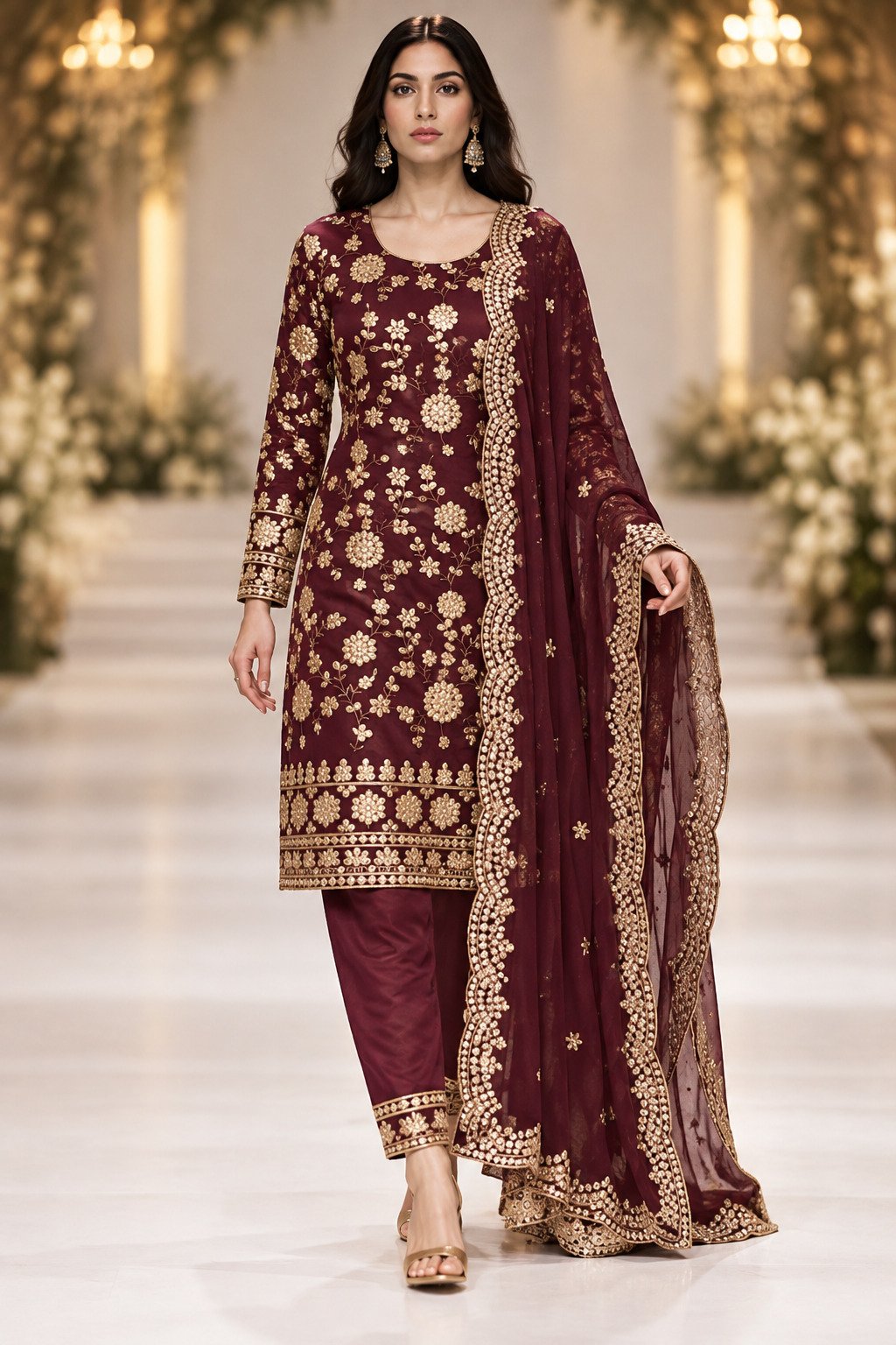 Burgundy wine Straight shirt with pant
