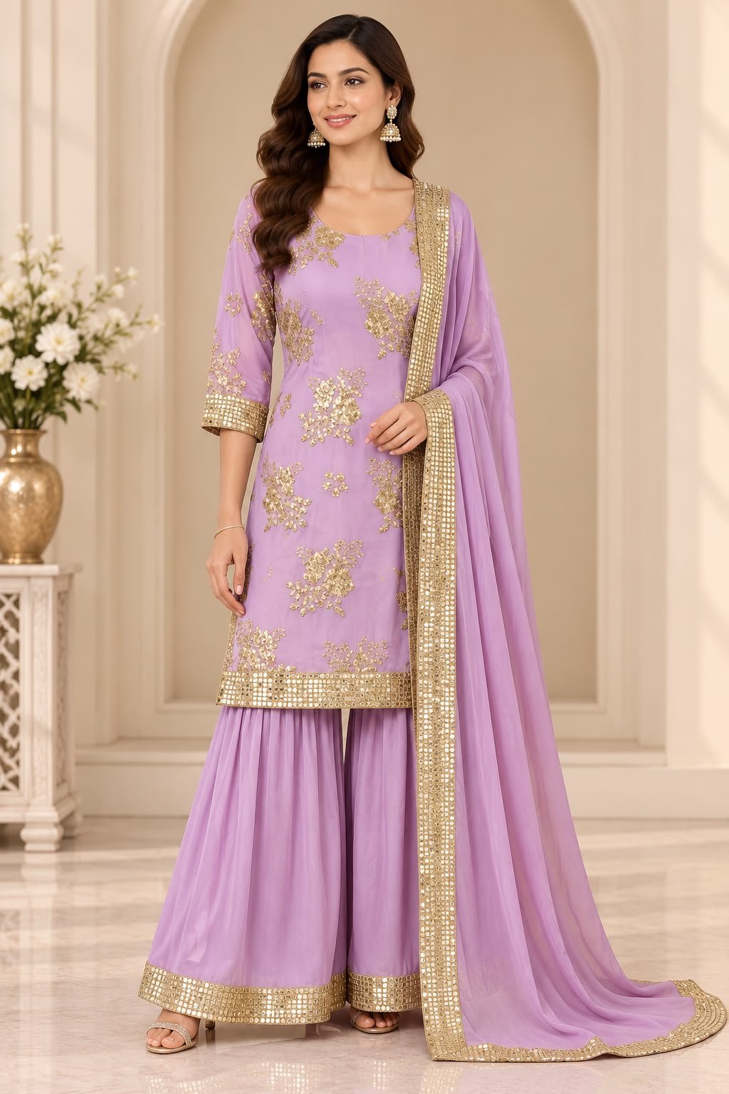 Lavender Straight Shirt with Gharara