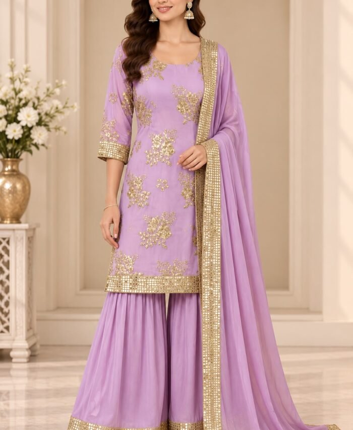Lavender Straight Shirt with Gharara