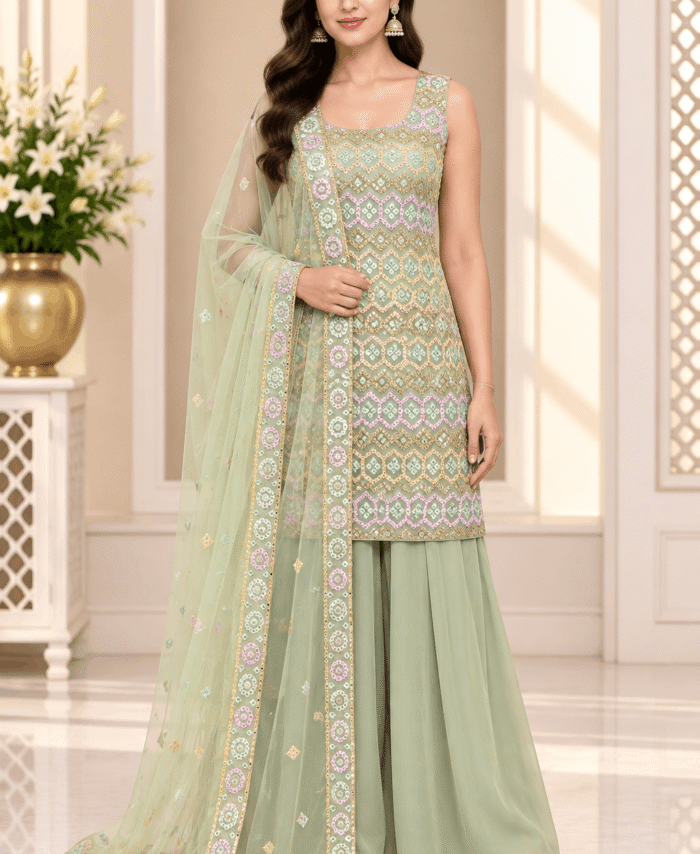 Pastel Green Straight Shirt with Sharara