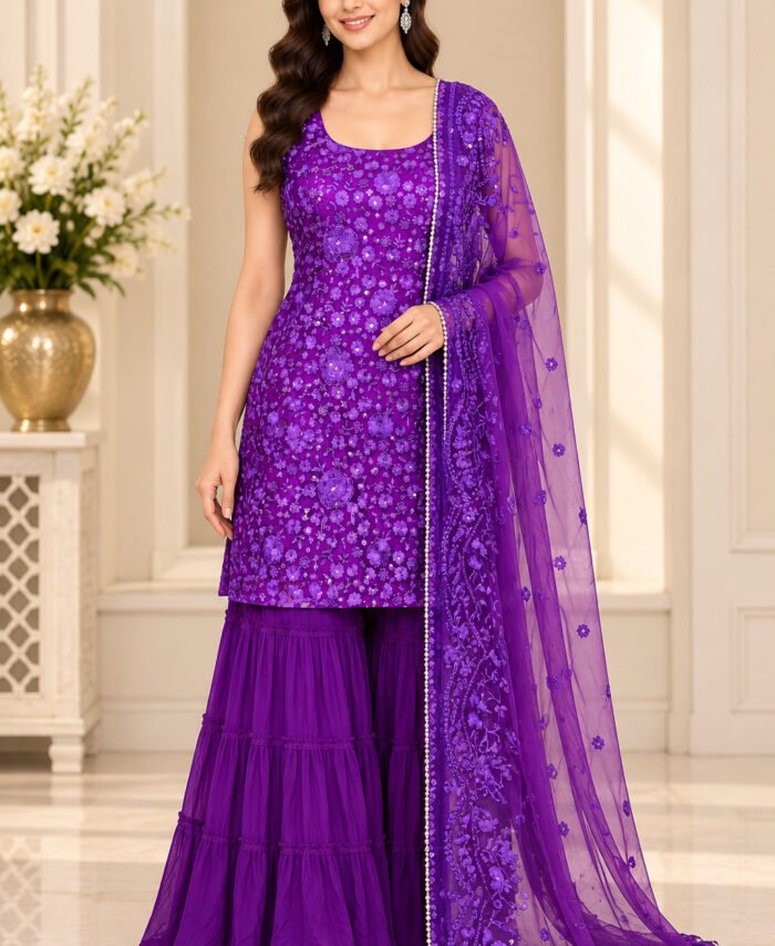 Royal purple Straight Shirt with Kaliyaan sharara