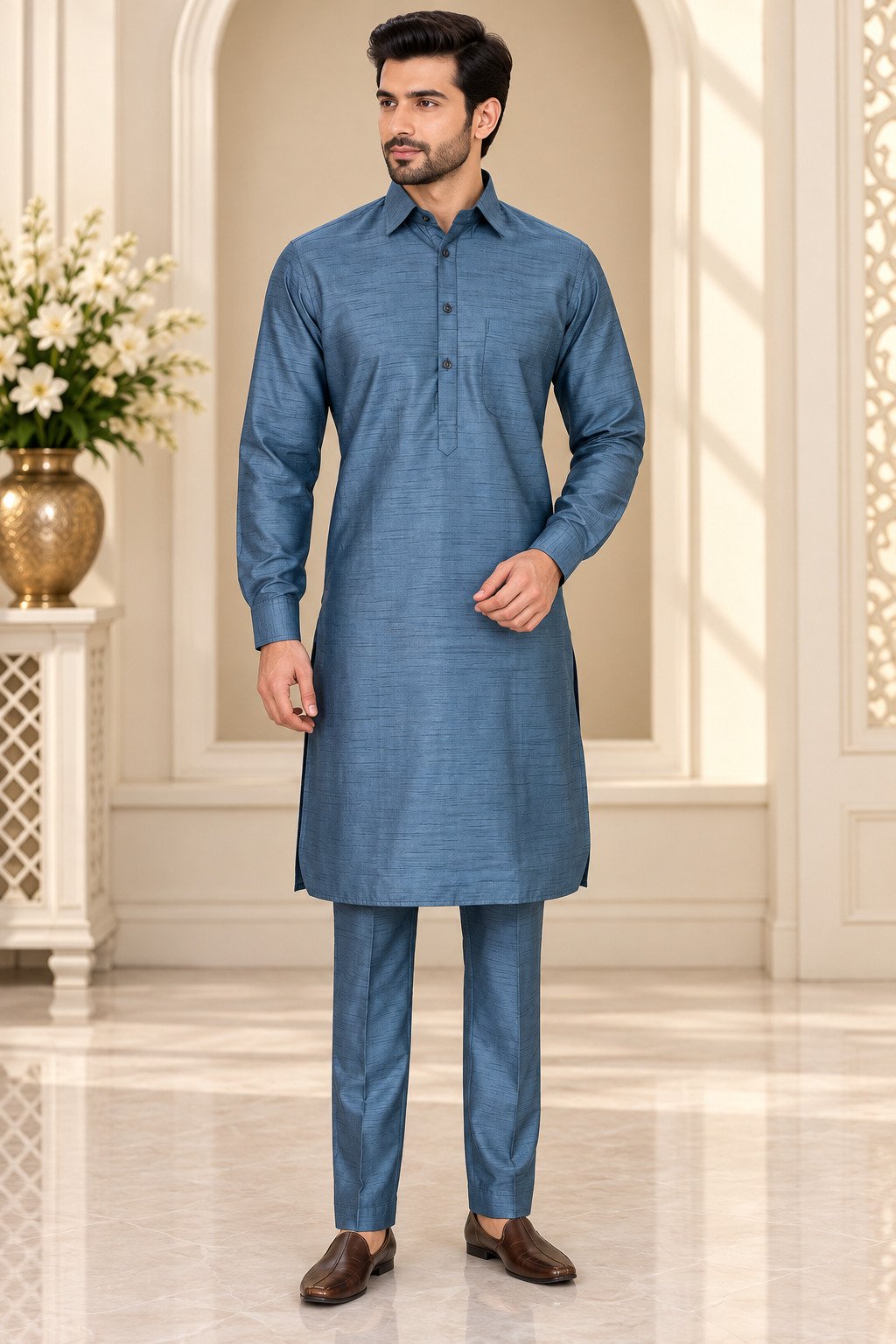 Steel blue Art Silk Fabric Kurta Pant (2)