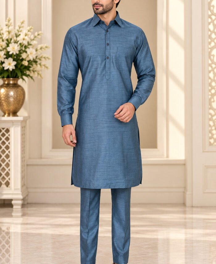 Steel blue Art Silk Fabric Kurta Pant