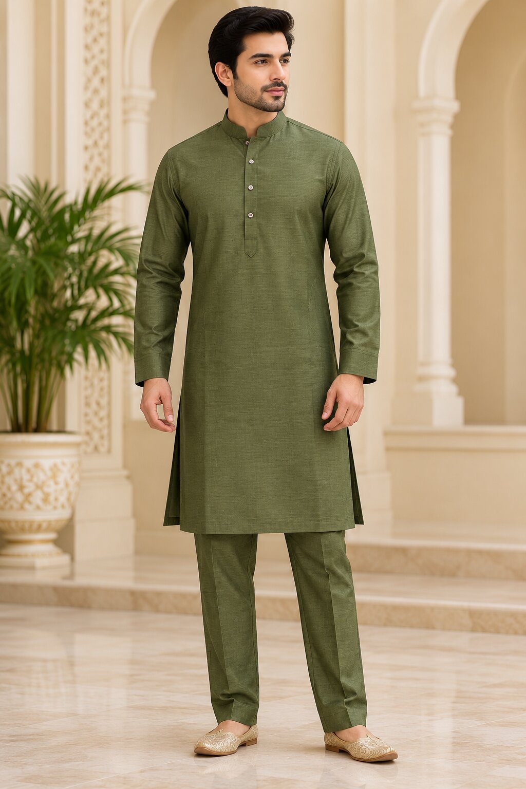Mehndi color Kurta Pant