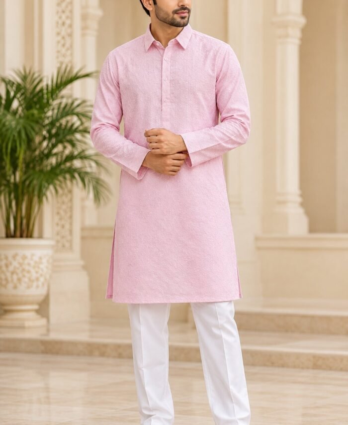 Pink Kurta white Pant