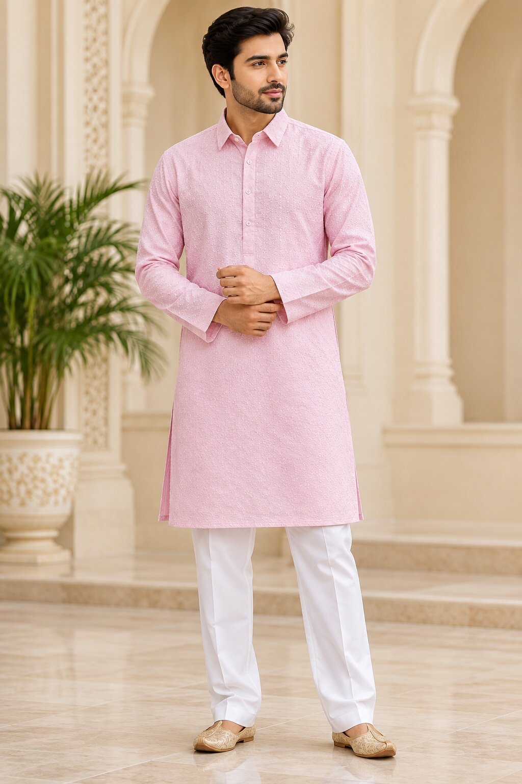 Pink Kurta white Pant