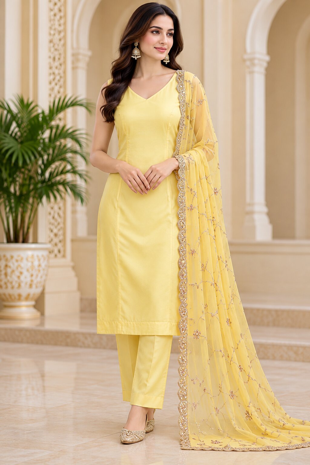Yellow Straight Shirt with Pant