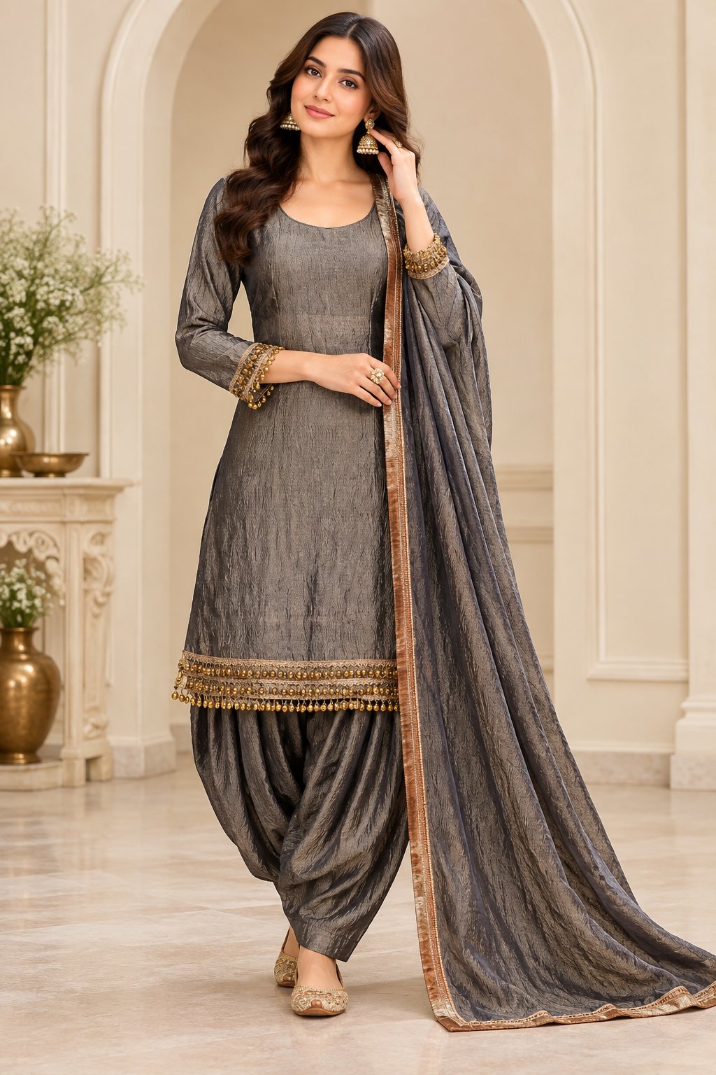 Mouse Color Straight Shirt with salwar
